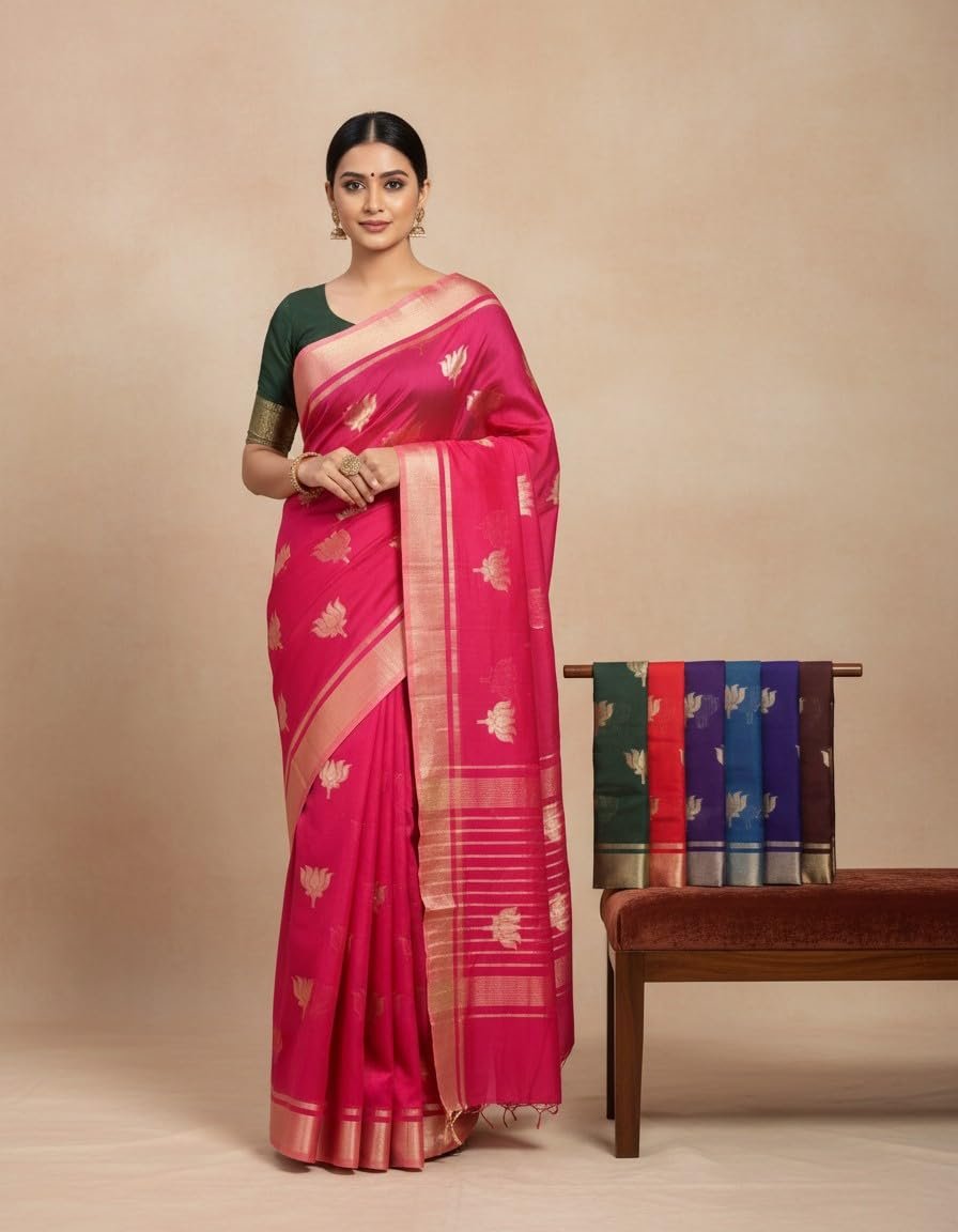 Diamond Pattern Cotton Saree with Running Blouse | Maheshwari Style Traditional Saree for Women | Daily & Festive (Pack of 10) - Image 2