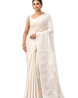 Elegant Tussar Silk Woven Saree | Soft & Lightweight | With Running Blouse Piece | Floral & Geometric Pattern | 6.25 Metre | Trendy & Traditional Saree | For All Occassion (Ivory)