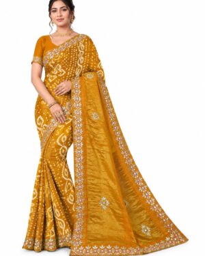 Rajasthani Bandhej Gajji Silk Saree with Gotta Patti Work