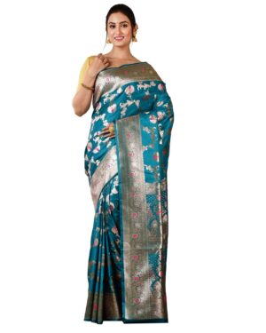 Women Katan Silk Banarasi Saree with All Over Golden Zari Border & Woven Design | Traditional Wedding Festive Saree | Rich Ethnic Party Wedding | With Blouse Piece