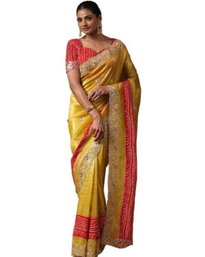 Women's Yellow Tissue Floral Printed Saree With Unstitched Blouse Piece (ANIKA1601_AG)