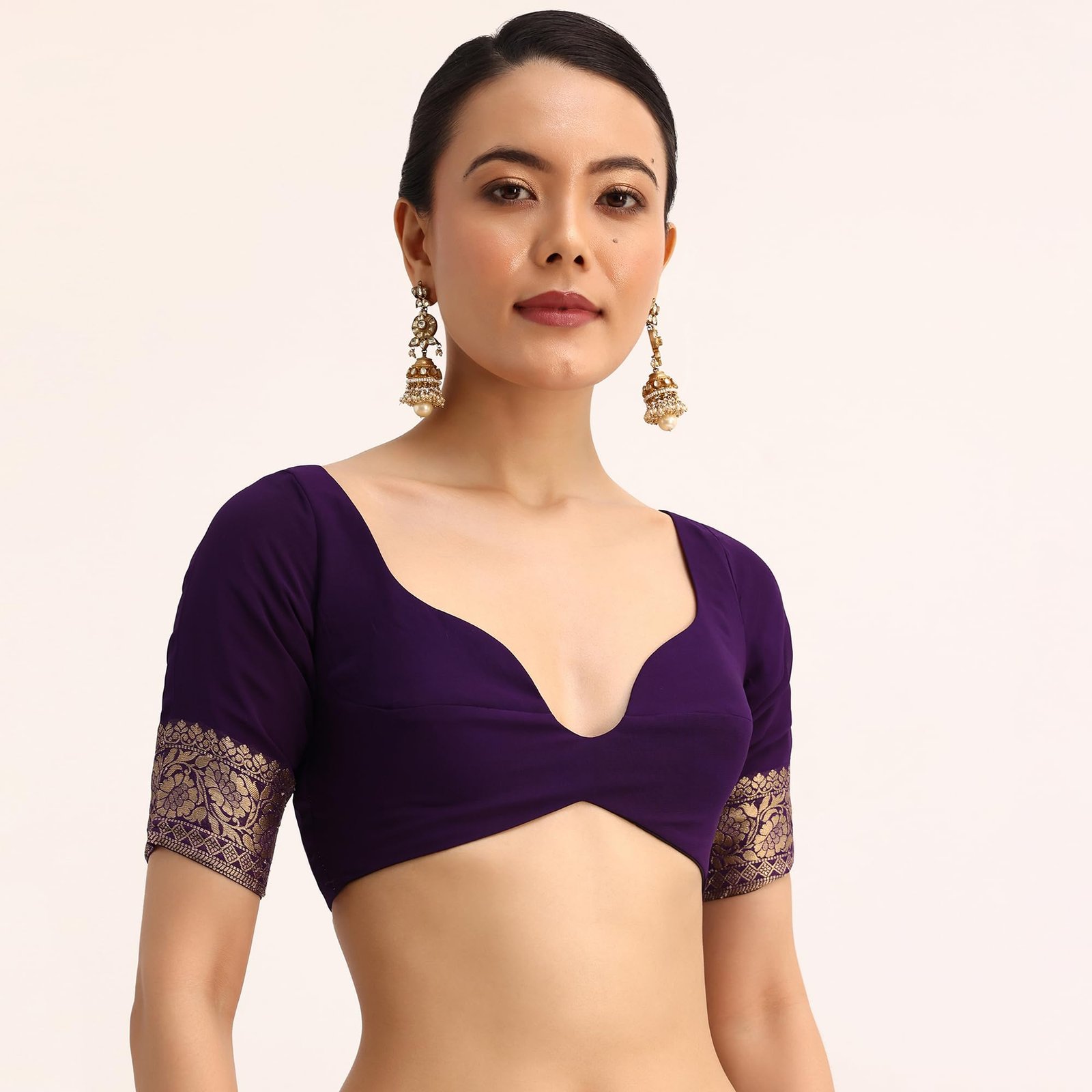Fashion Purple Bandhani Tie Dye Ready To Wear Saree With Zari Jaal And Unstitched Blouse - Image 2