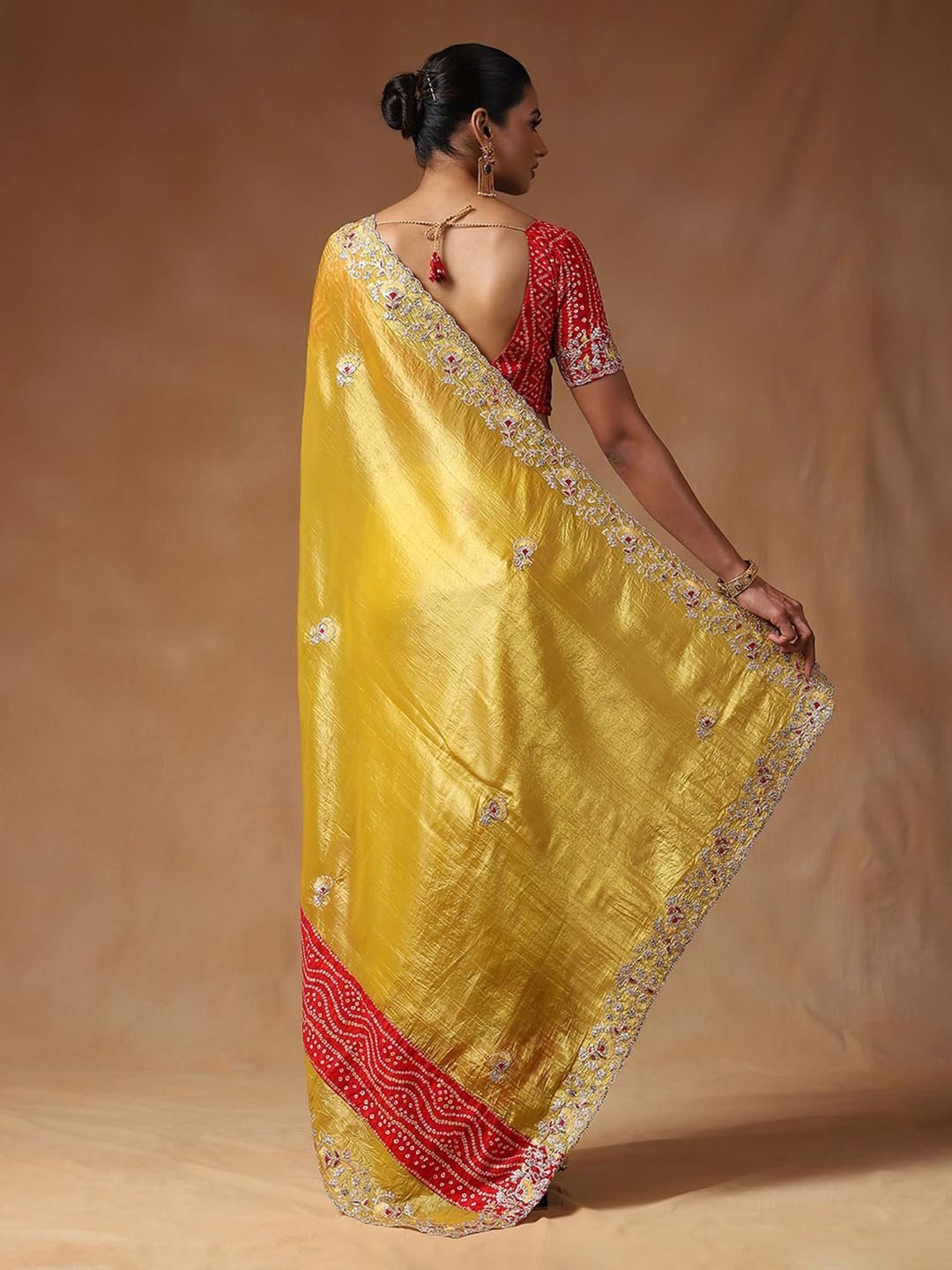 Women's Yellow Tissue Floral Printed Saree With Unstitched Blouse Piece (ANIKA1601_AG) - Image 2