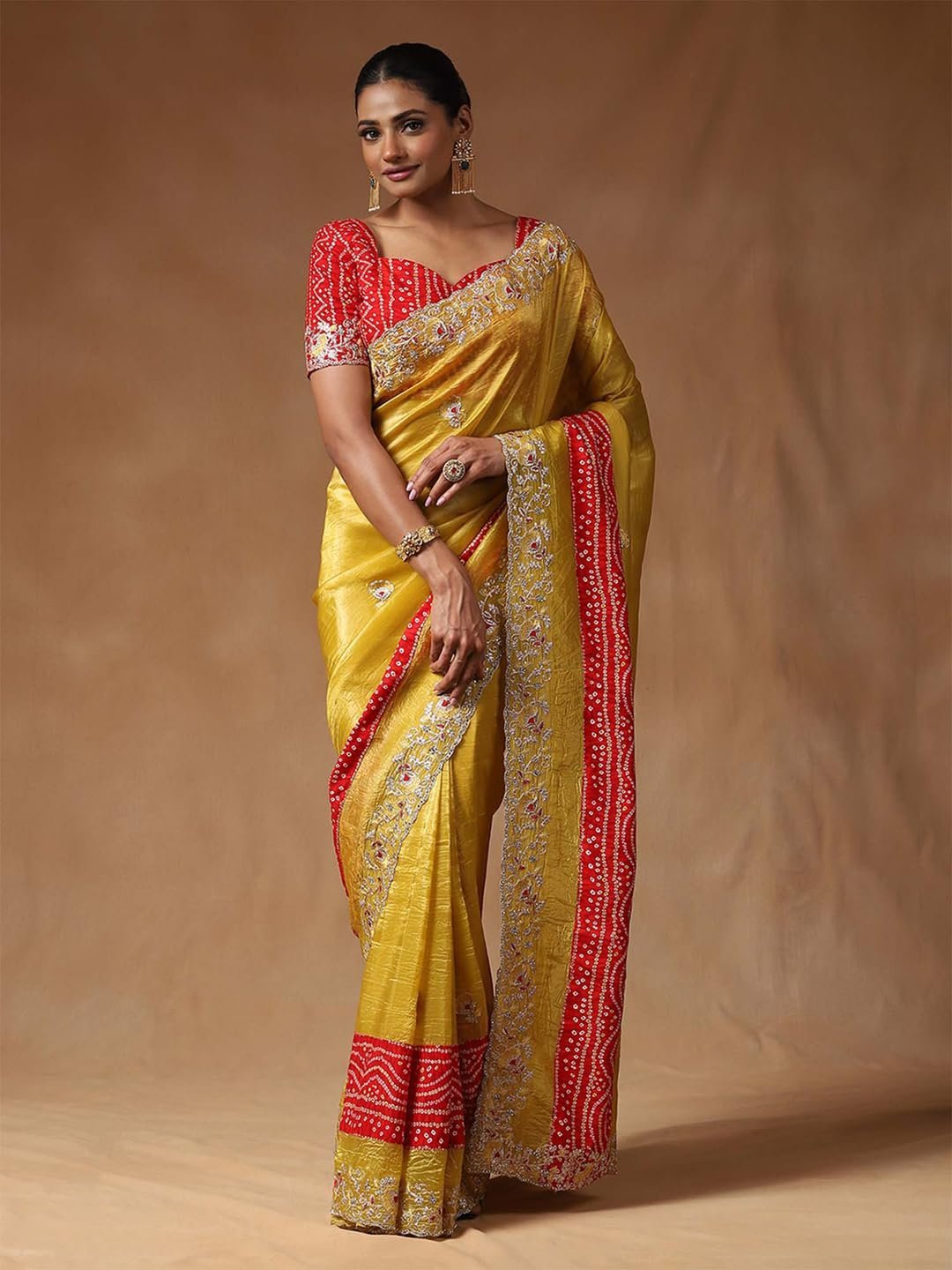 Women's Yellow Tissue Floral Printed Saree With Unstitched Blouse Piece (ANIKA1601_AG) - Image 3