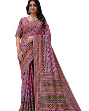 Women's Heavy Embroidered Silk Saree with Stitched Blouse