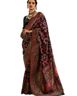 Women's Black Cotton Silk Floral Printed Saree With Unstitched Blouse (CHNRPSHMNA61_RJ)