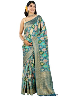 Women' Art Silk Zari Weave Saree with Blouse Piece(Teal Blue)
