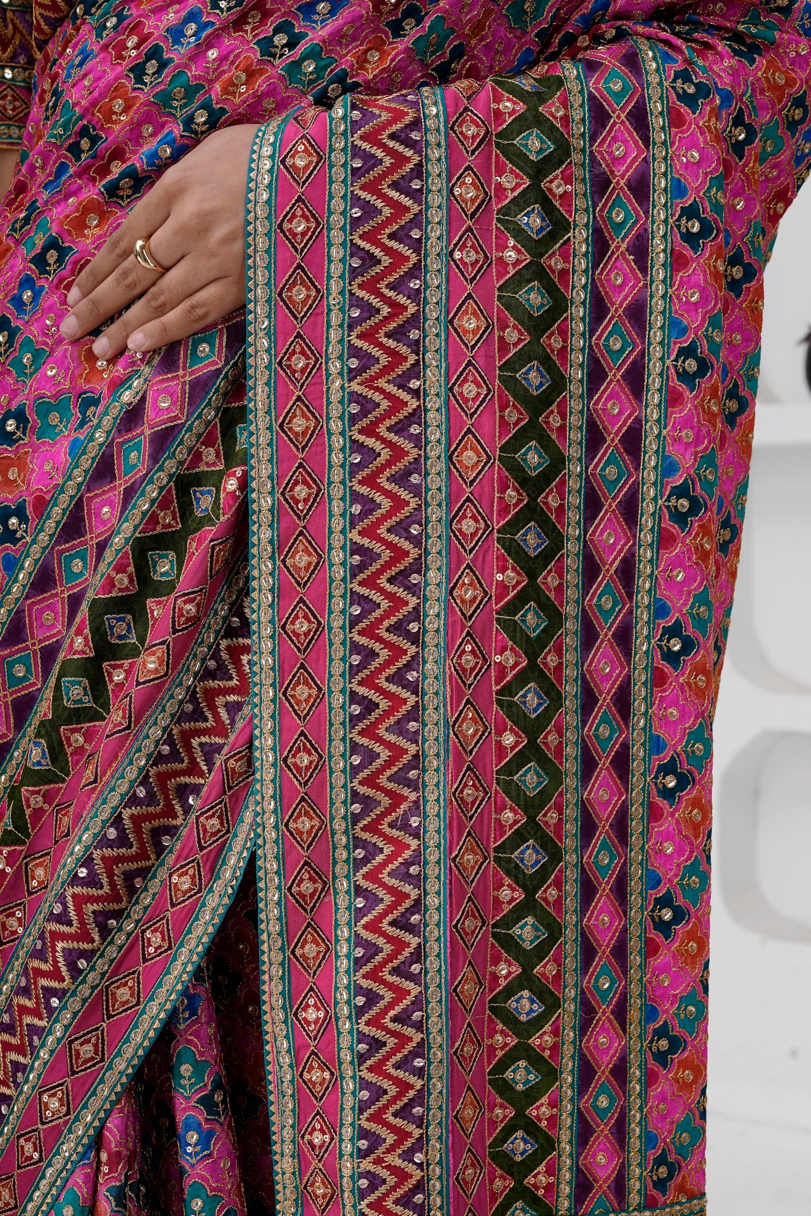 Women's Heavy Embroidered Silk Saree with Stitched Blouse - Image 5